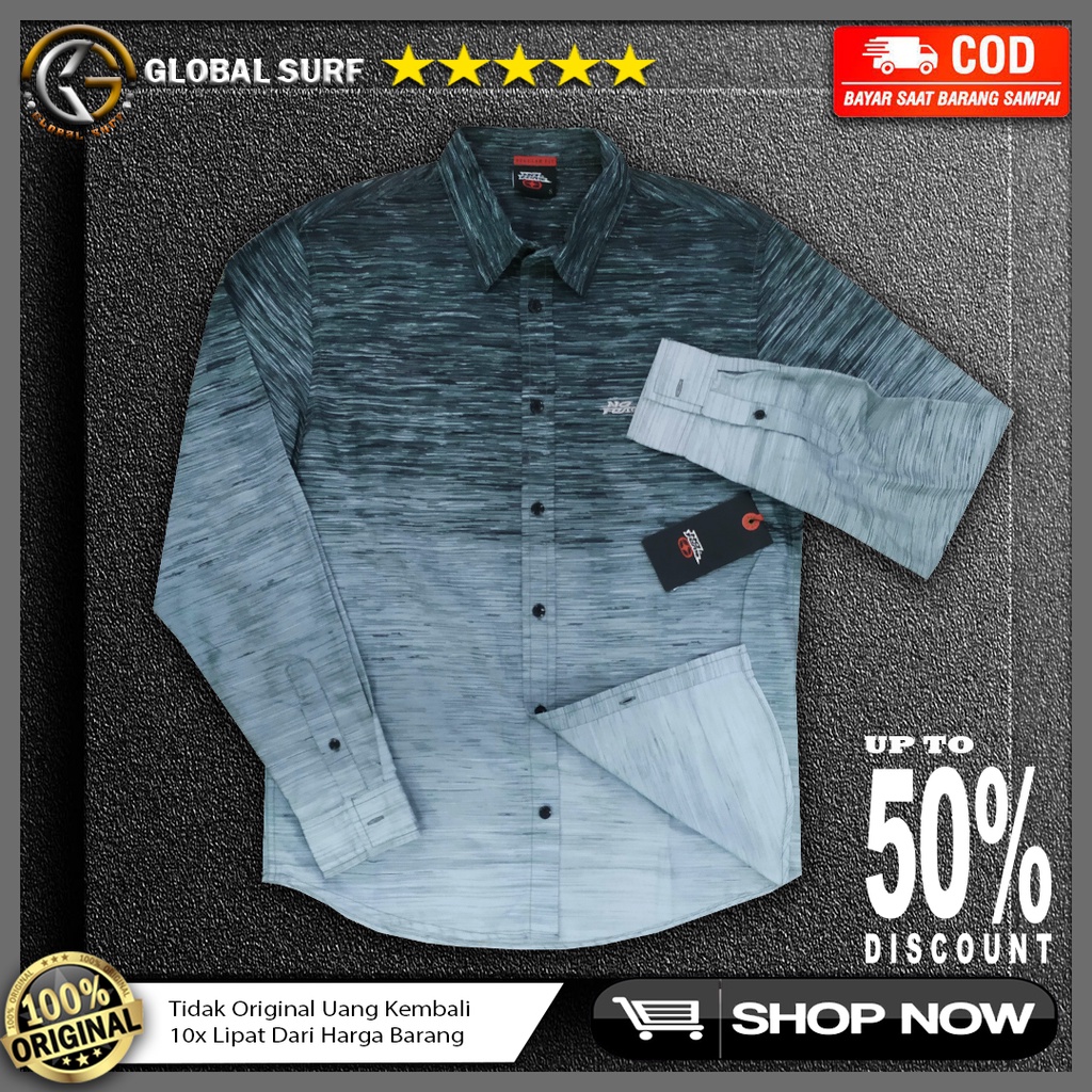 No Fear Original Kemeja Lengan Panjang Pria Reguler Fit Surf Hem Kasual Cowok Formal Nuansa Holiday