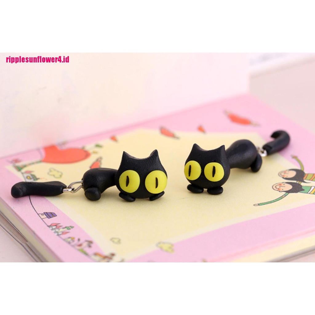 1 Pasang Anting Tusuk Bentuk Kucing Bahan Polymer Clay Untuk Wanita