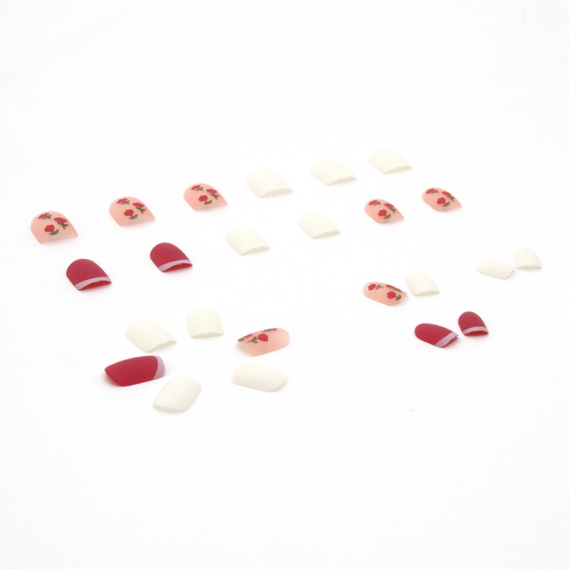 24pcs / Kotak Kuku Palsu Bentuk Persegi Desain Tulip Frosted