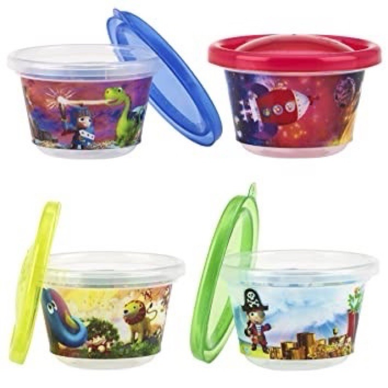 Nuby stackable bowl &amp; lids 300ml isi 4 - mangkuk dengan tutup