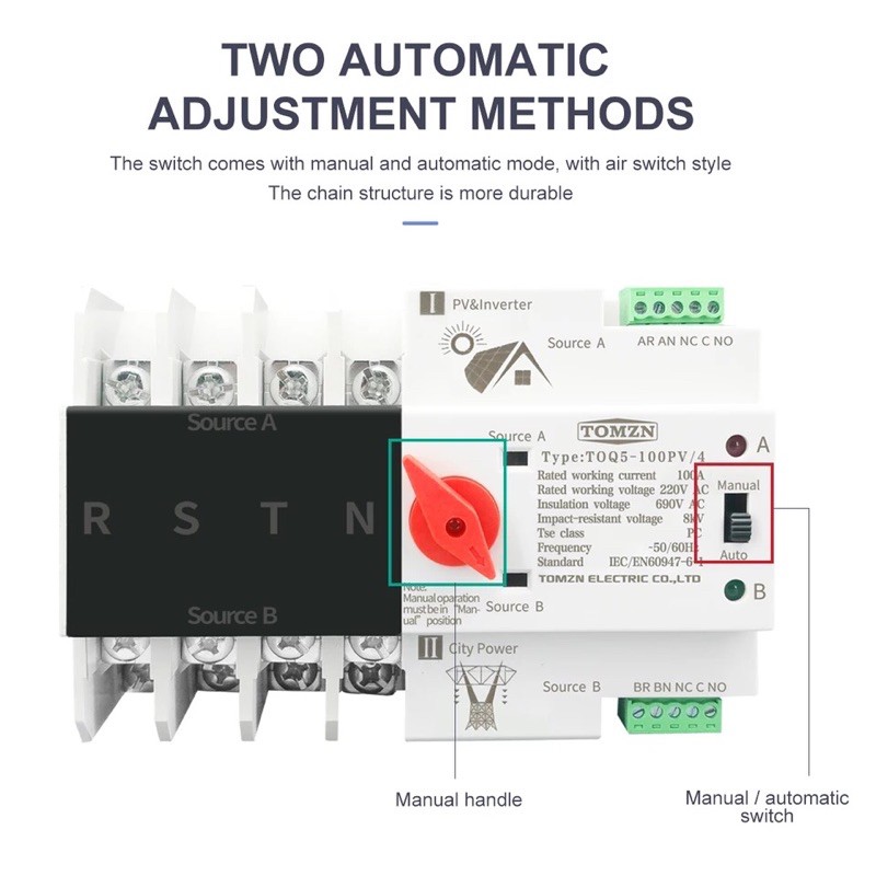 Automatic Transfer Switch 4P 63A 100A 125A 230V MCB Tipe Dual Power ATS