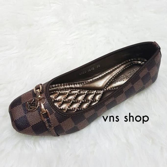 Diskon Sepatu Fashion Wanita Lv Louis Vuitton Damier Flat Terbaru