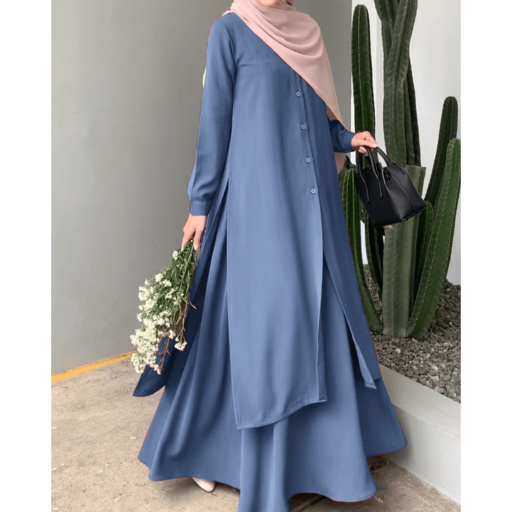 One Set + Rok Tunik Sari HANUM &quot;Warna Part 2&quot;  Busui Wanita Muslim Remaja Jumbo Bahan Itty Creepe Terbaru / Size M L XL XXL