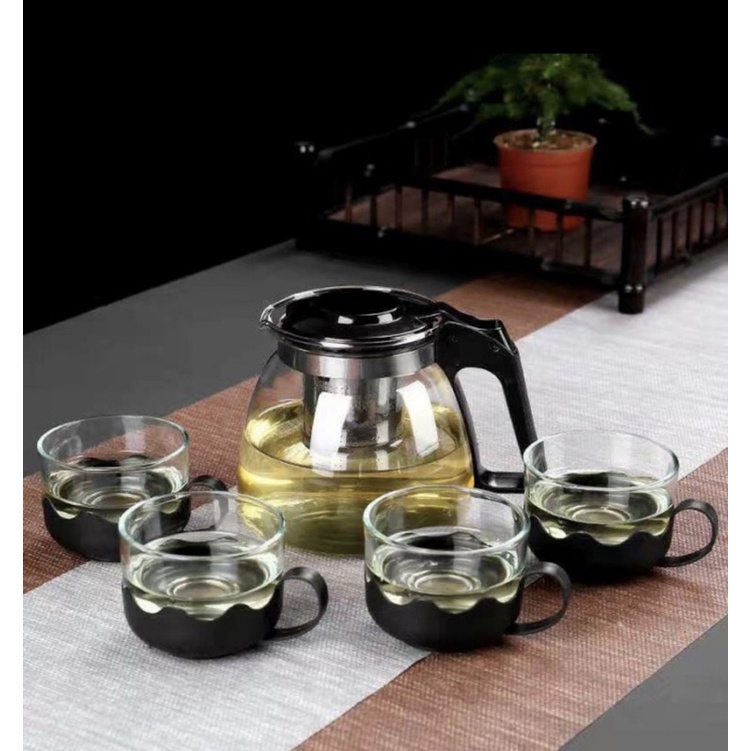 Tea Pot Set 5in1 Bahan kaca - teko tea 5in1