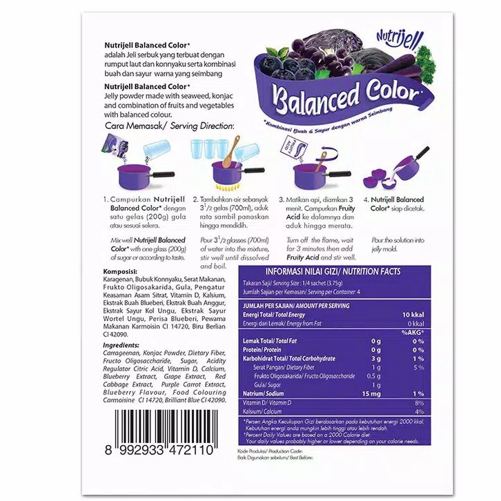 Nutrijell Balanced Color Blueberry , Delima , Soursoup 15 gram (Forisa)