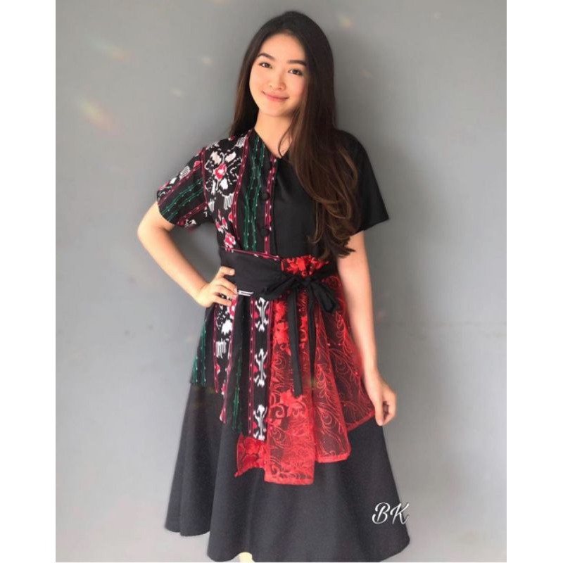 DRESS BATIK KOMBINASI BRUKAT ,DRESS BROKAT PENDEK