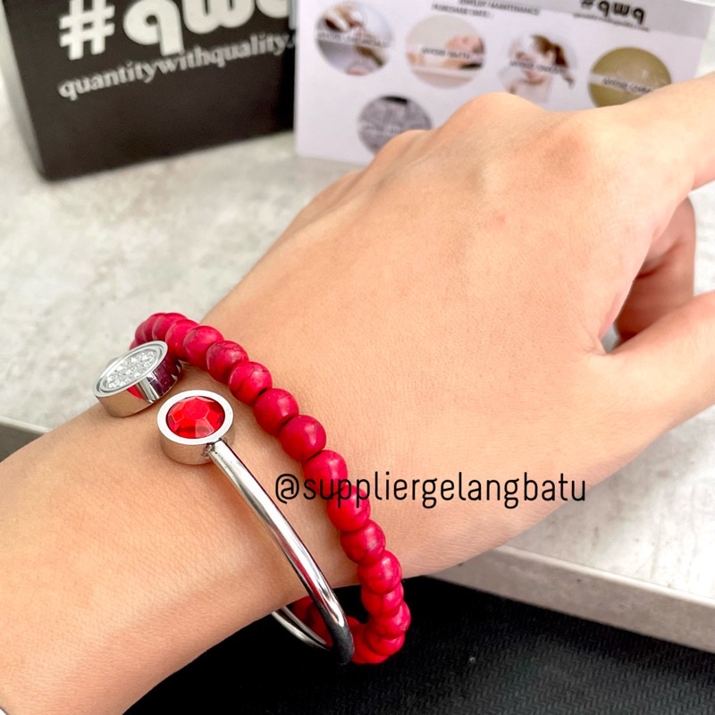 GELANG MERAH HOWLITE RED PYRUS 6MM FREE BOX KADO CANTIK