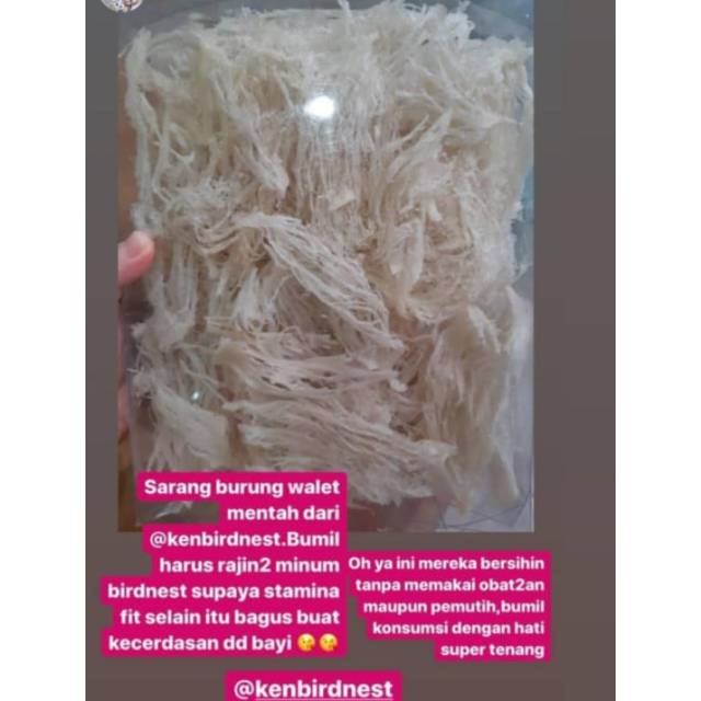 

Raw birdnest/sarang burung walet mentah 100gram