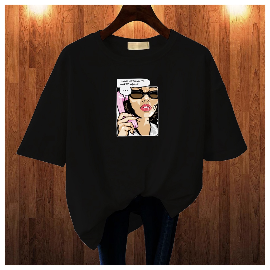 CALVIERO SHOP - BAJU KAOS ATASAN WANITA PRINT GIRL NOTHING WORRY LOGO GALAXY PRINT