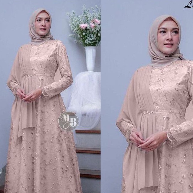 Exclusive Raya Dress ELEENA Tulle mix Payet Ceruty Gamis Brukat/ KONDANGAN/ SERAGAM