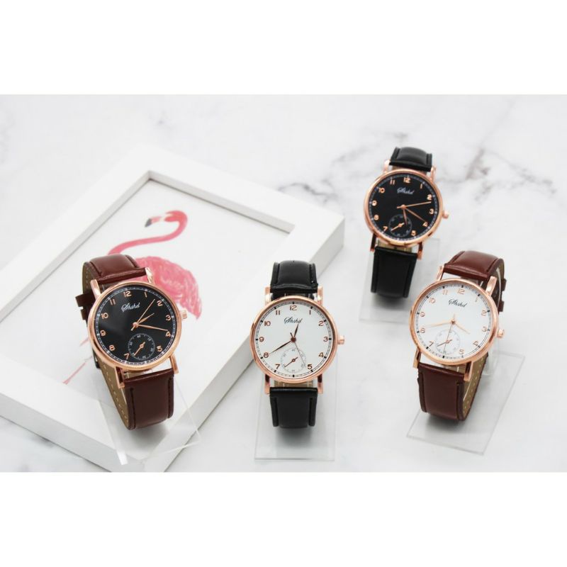 JAM TANGAN QUARTS ANALOG JAM TANGAN KOREA BULAT UNISEX JAM TANGAN PRIA WANITA STRAP KULIT TALI KULIT