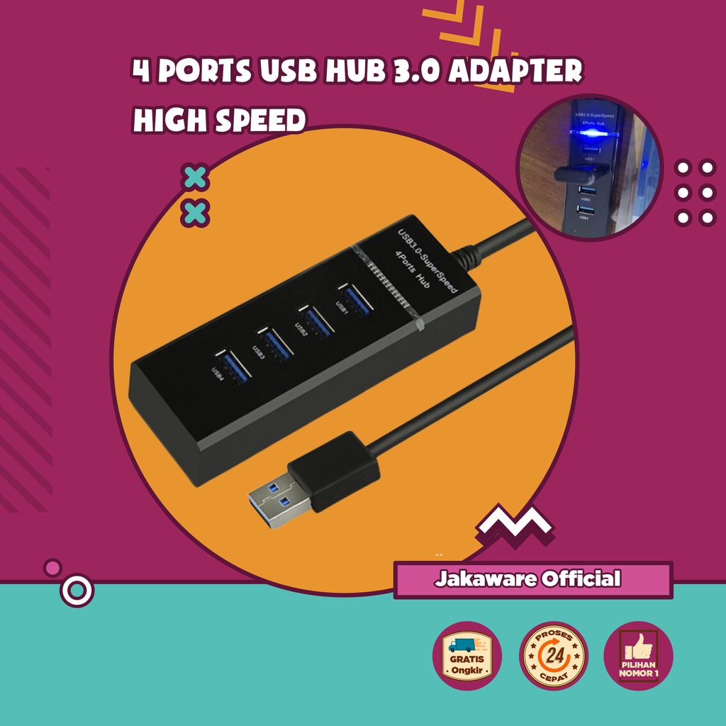 HIGH SPEED 4 PORT USB 3.0 ADAPTER CHARGING CAS CASAN CES HP SMARTPHONE HANDPHONE IPHONE KABEL PANJAN
