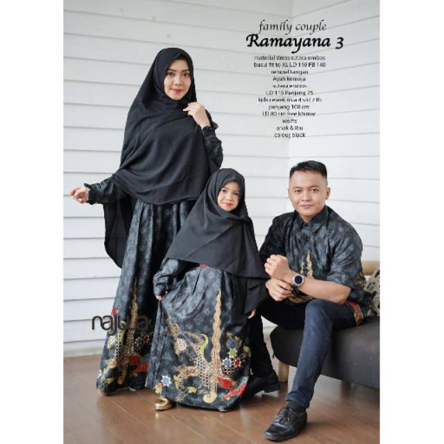 Gamis Mom Set + Gamis Kids Set + Kemeja Ramaya 3 Couple Family Ori Najwa Mat Sutera Emboss