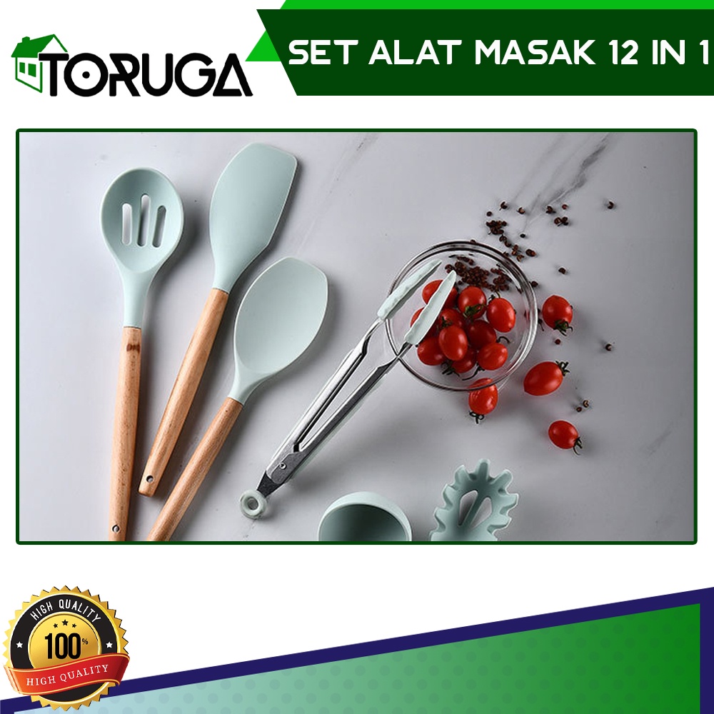 Peralatan Memasak Utensil Set 12Pcs Masak Silikon Sutil Spatula Anti Lengket Tahan Panas