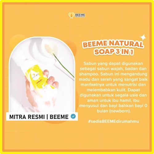 BEEME NATURAL SOAP 3 IN 1 WITH HONEY &amp; LEMONGRASS /  SABUN MANDI IBU DAN ANAK