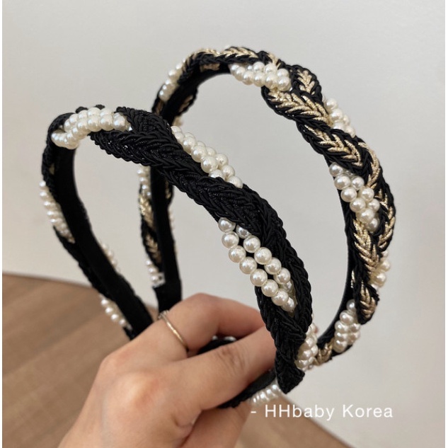 Bando Bandana Korea Wanita Kepang Mutiara Emas / Bando Pesta Hara