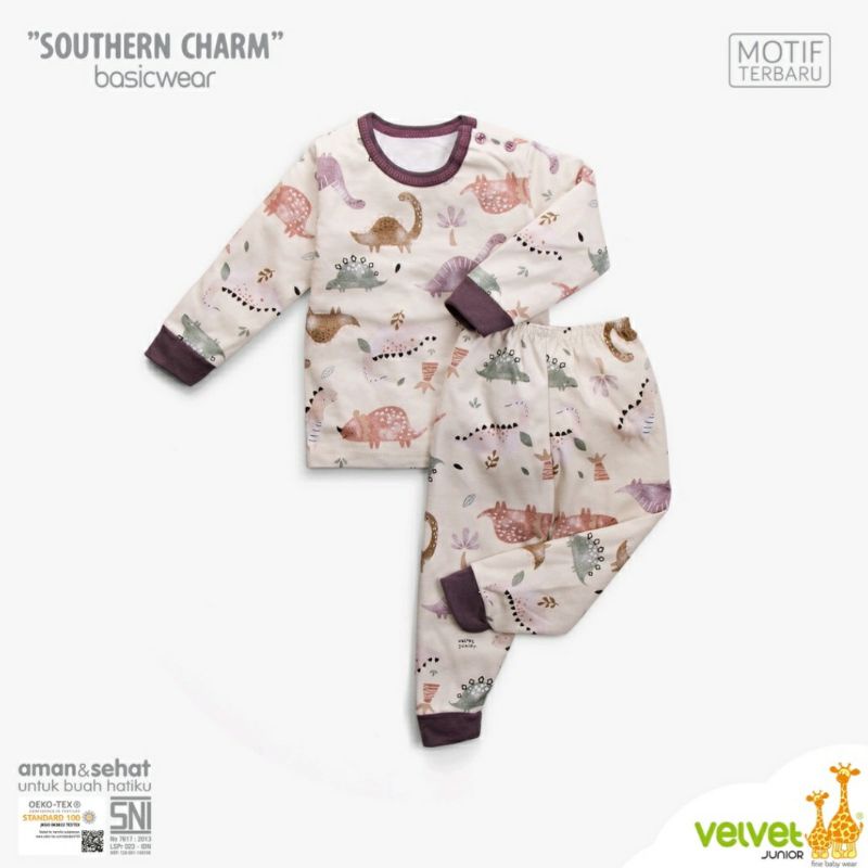 Baju Bayi Setelan Setelan Oblong Panjang Kancing Pundak Velvet Junior Southern Charm