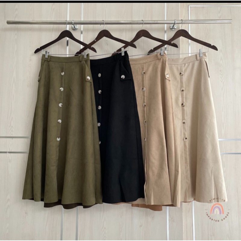 Rok suede button panjang import bkk