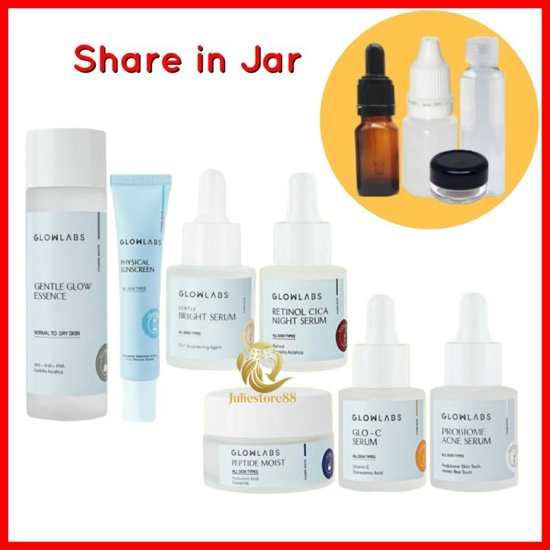 (SHARE IN JAR) GLOWLABS Gentle Glow Essence Bright Serum Glo C Retinol Cica Night Acne Peptide Moist Sunscreen