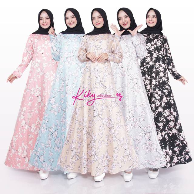 Gamis Katun Jepang Premium Ori Cantik Murah Model Basic Motif Kamboja M L XL Jumbo