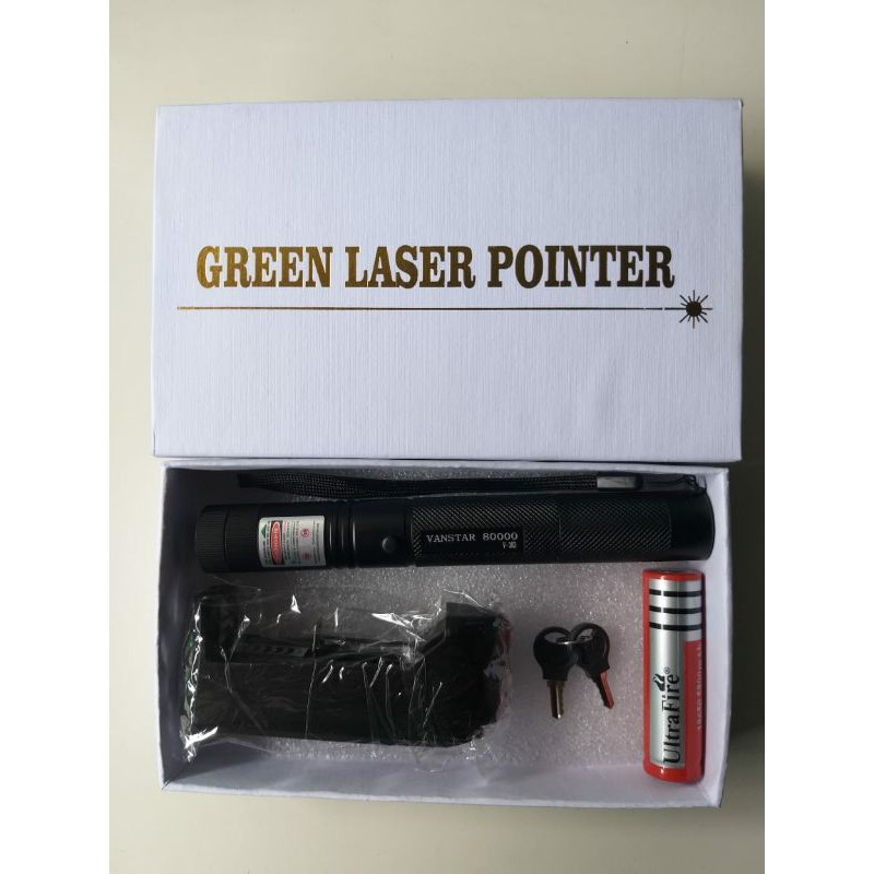 Green Laser Pointer 303 Hijau Set Baterai Charger