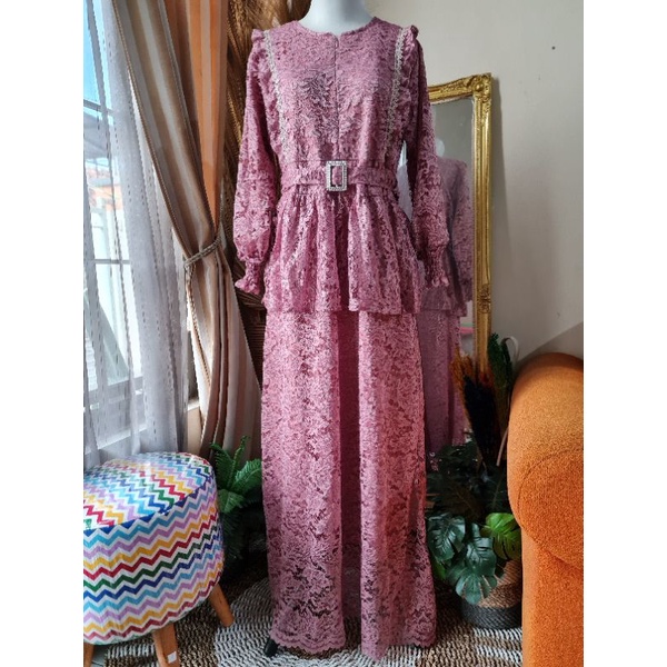 DRESS MUSLIM MEWAH / GAMIS BRUKAT TILE MEWAH / BRUKAT MEWAH BUTIK