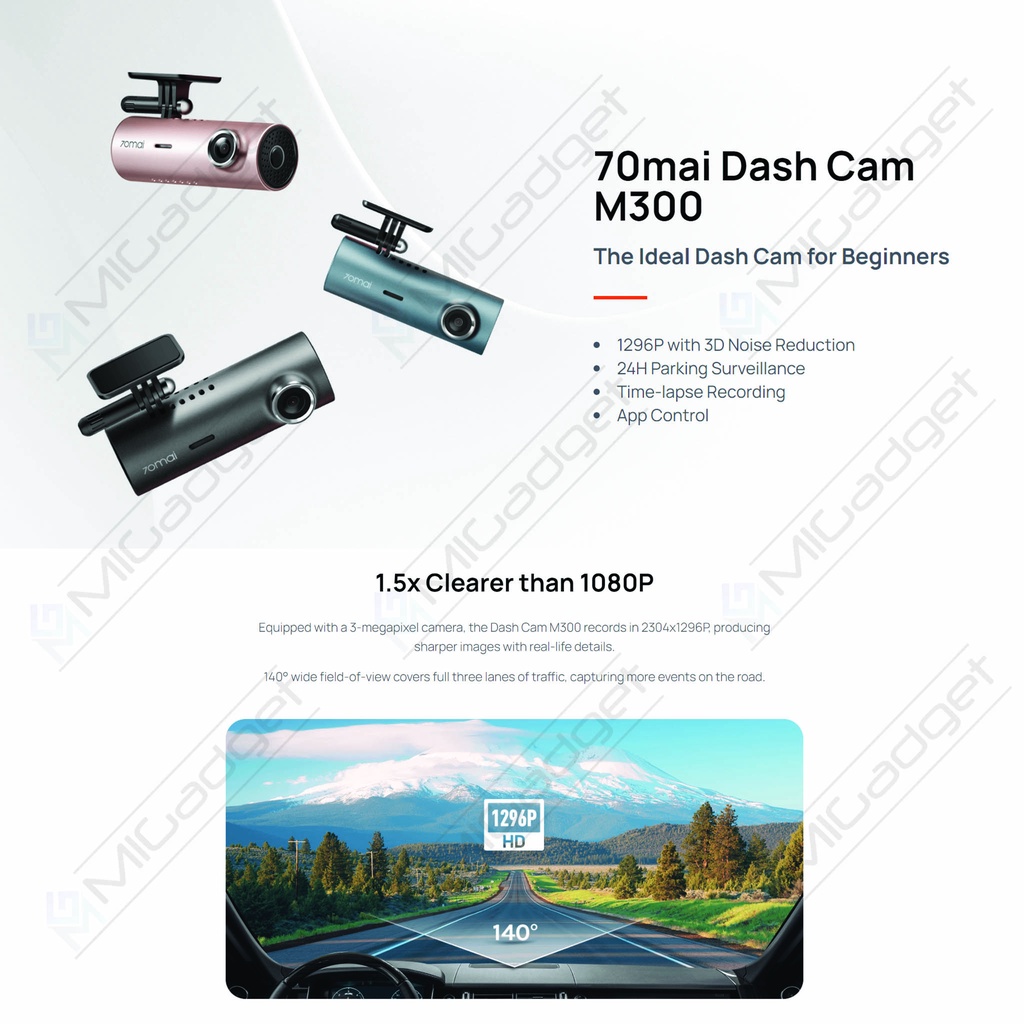 70mai Dash Cam M300 Dash Camera 1296P FOV 140° Kamera Mobil