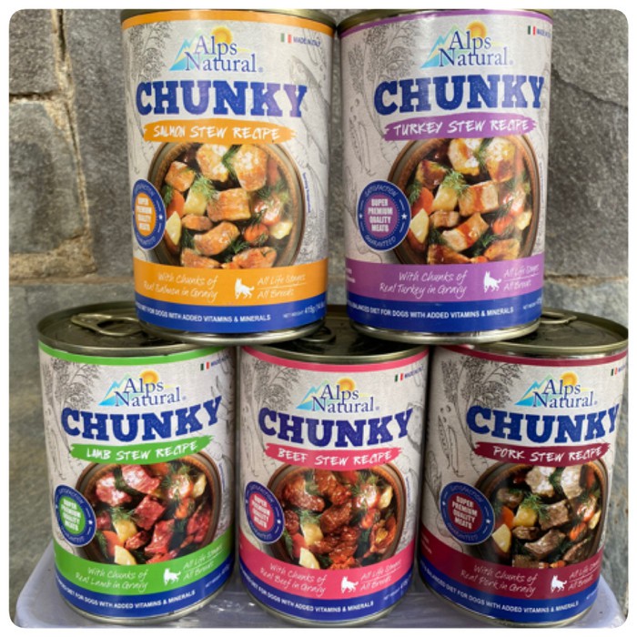 Alps natural chunky dog food can kaleng 415 gram