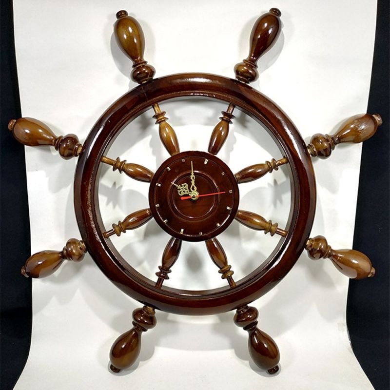 JAM DINDING KAYU JATI NAHKODA KAPAL UKURAN BESAR