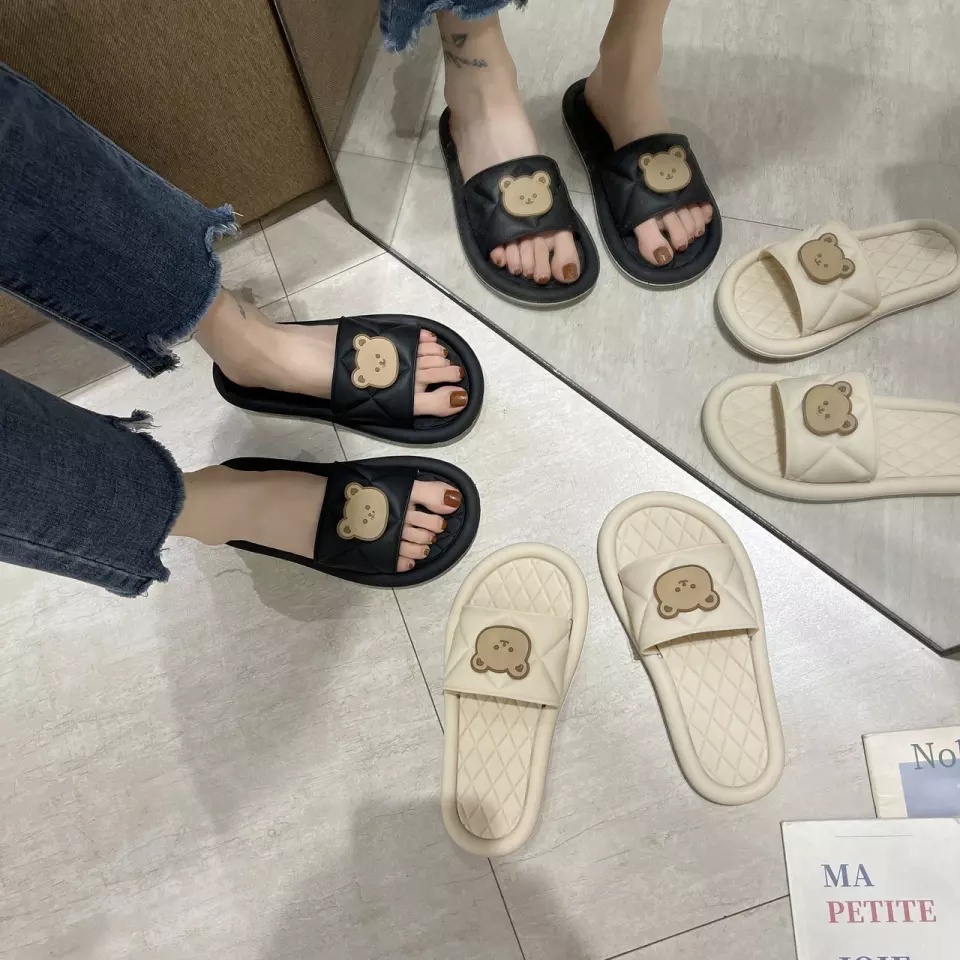 Sandal Slop Karet Wanita Empuk Motif Beruang Lucu Sendal Selop Rumah Import Real Pict Tmall88