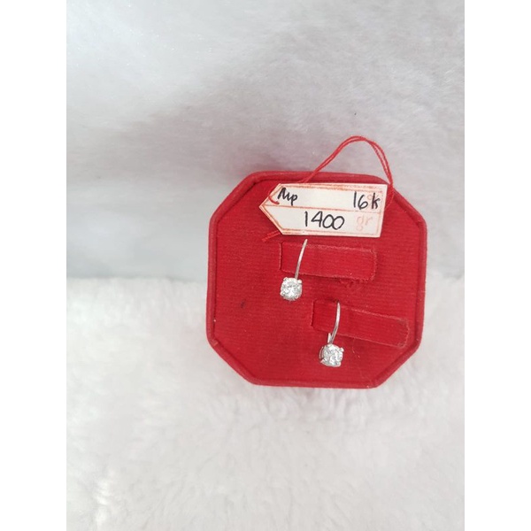 AT1617N514N anting gold model desian permata simple emas putih asli white gold berat 1.400 kadar 70%