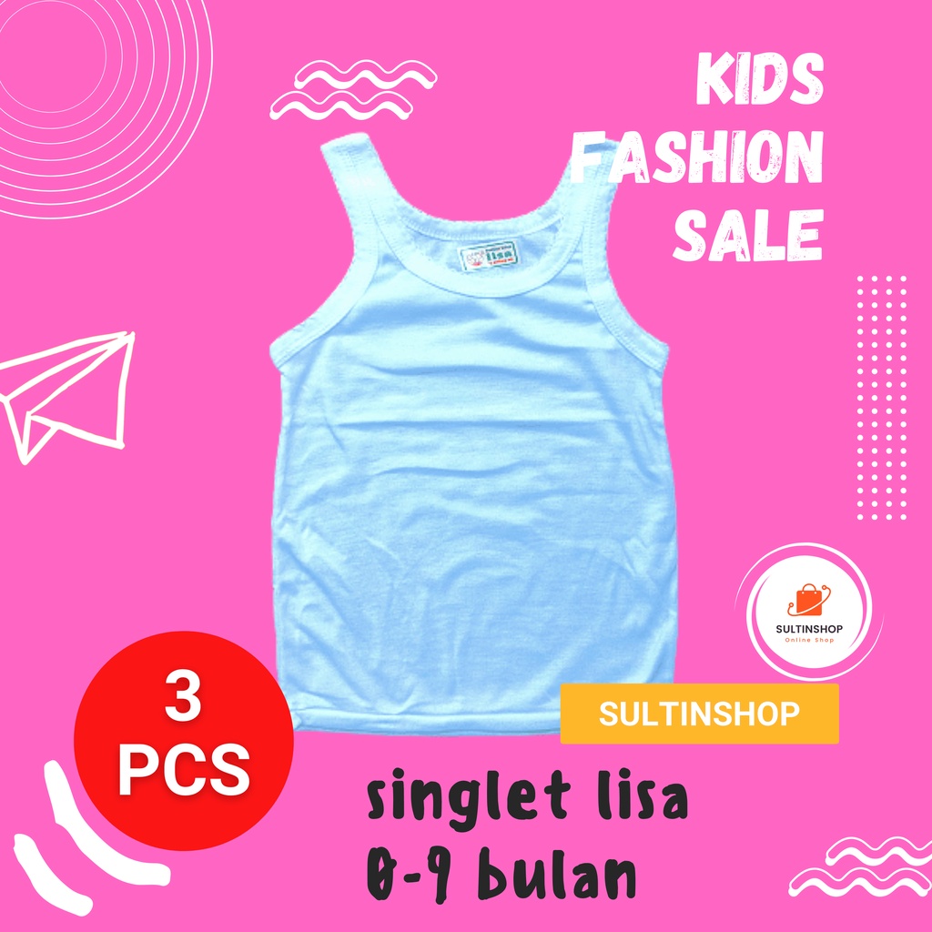 Kaos Dalam Anak Lisa Isi 3 Pcs Bundle Untuk Anak Usia 0-9 Bulan Grosir Singlet Unisex Pakaian Dalam 