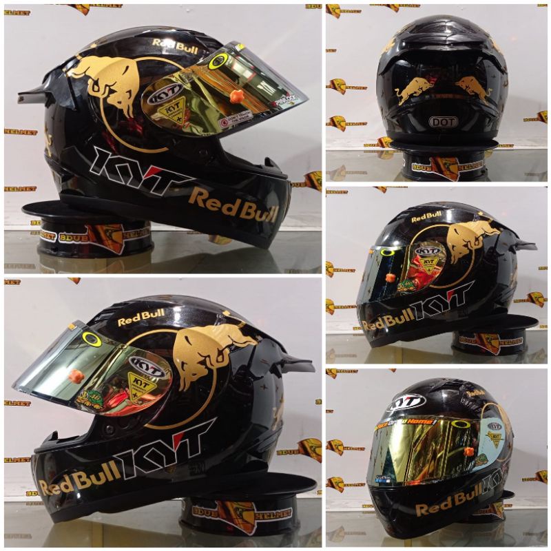 HELM KYT R10 SOLID BLACK DOFF PAKET GANTENG ORIGNAL PICT-BKGLOSS REDBUL-GOLD