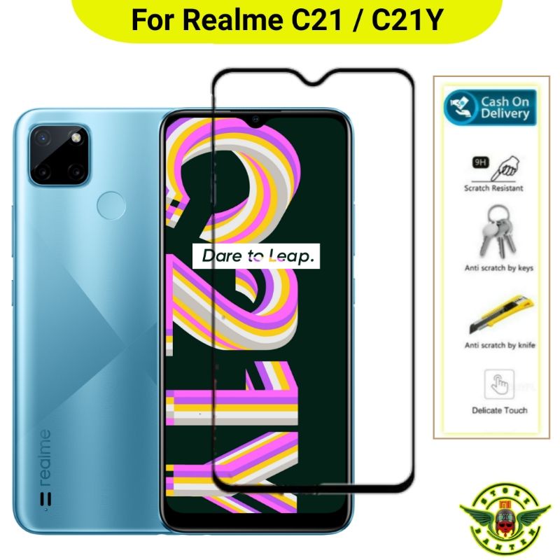 Tg Realme C21 C21Y Tempered Glass Full - Gorila Glass. Anti Gores Kaca. Tg C 21y Ful Layar Lem Presi