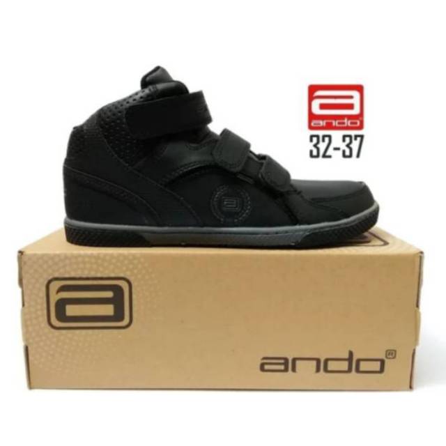 *HOT PROMO* Sepatu ANDO HITMAN VELCRO Original Anak Sekolah Hitam Putih Boots SD SMP