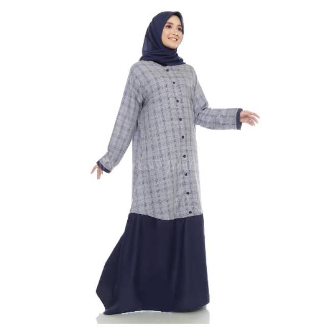 Gamis Muslim Navy Dress Busui Friendly
