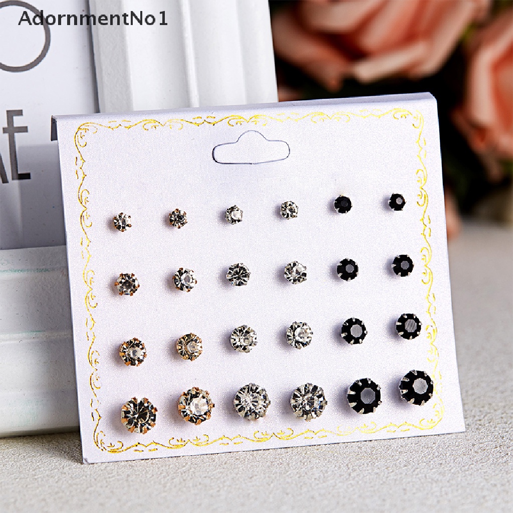 (AdornmentNo1) 12 Pasang / set Anting Tusuk Kristal Zircon Bulat Untuk Wanita