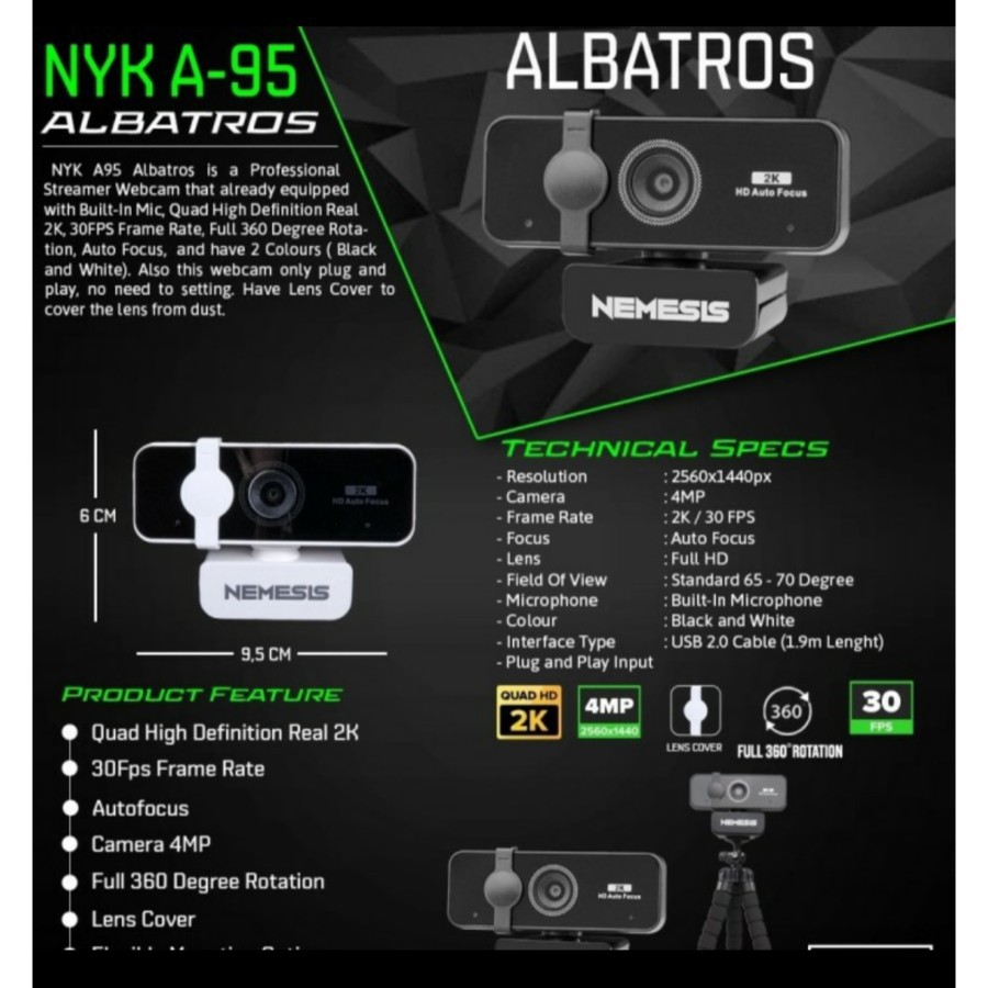 NYK Nemesis A95 ALBATROS Quad HD Gaming Webcam with 2k Resolution