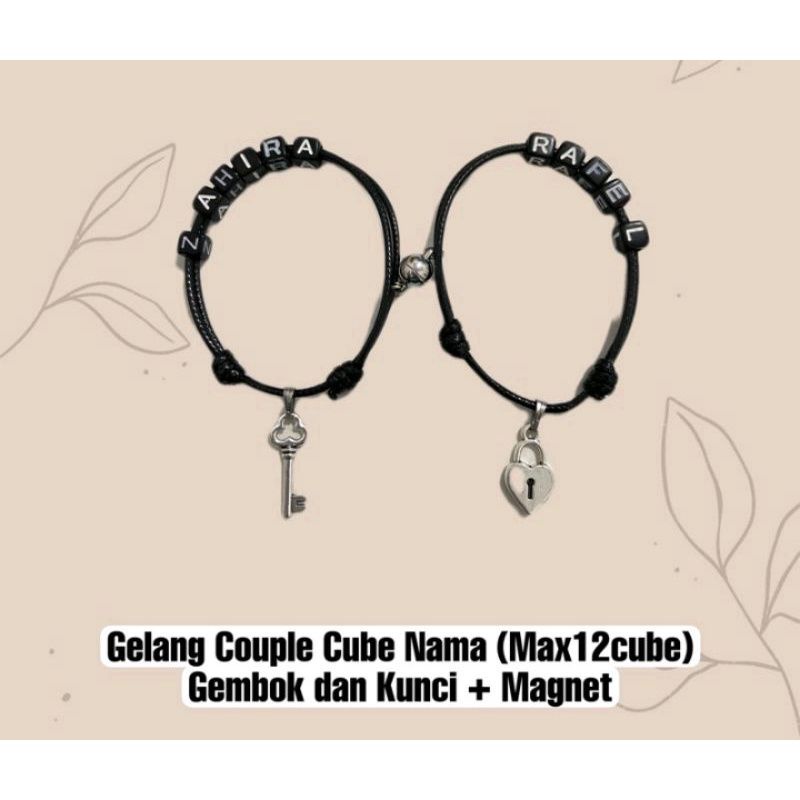 SEPASANG Gelang couple gembok kunci inisial / Nama + magnat