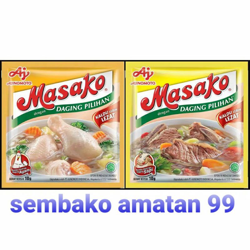 

Masako Rasa Ayam & Masako Rasa Sapi 10 Gram 1 Renceng 12 Saset