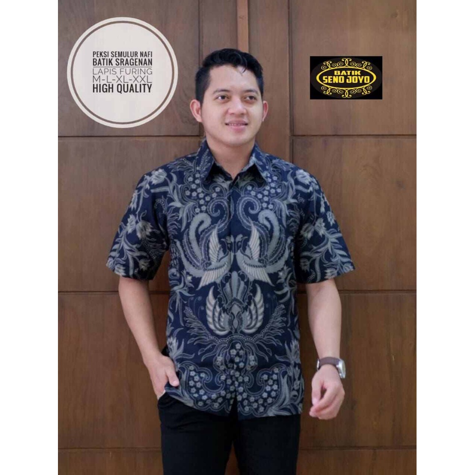 Batik pria warna navy terbaru / hem batik SEMULUR NAVY / batik lengan pendek navy / batik cowo pendek terbaru / kemeja batik pria navy / batik ori solo bahan halus lapis furing