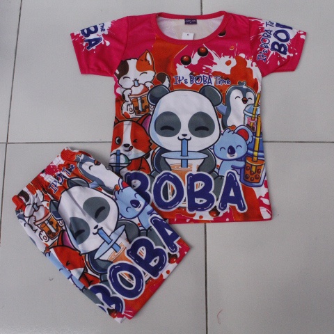 setelan anak perempuan/baju kaos boba anak cewk baju boba full printing