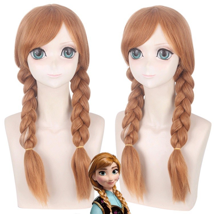 LOL-89 wig daily rambut palsu cosplay panjang brown frozen anna