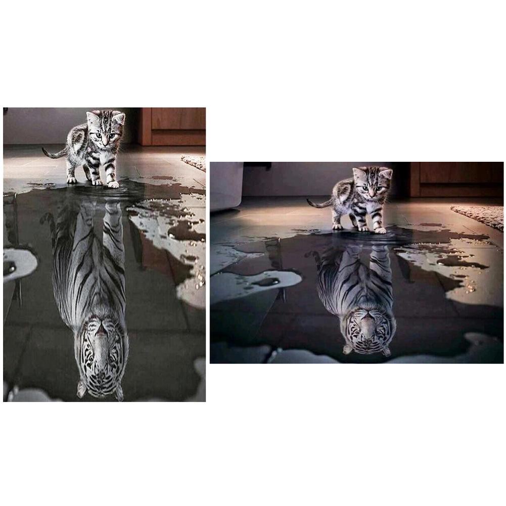 

T1 Lukisan Sulaman Berlian 5D Jahitan Bersilang Desain Refleksi Kucing DIY K6