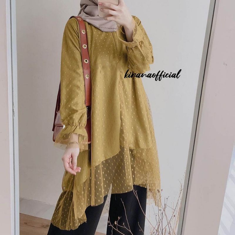 Femme tunik tile dot / tunik penguin organza // relin tunik organza
