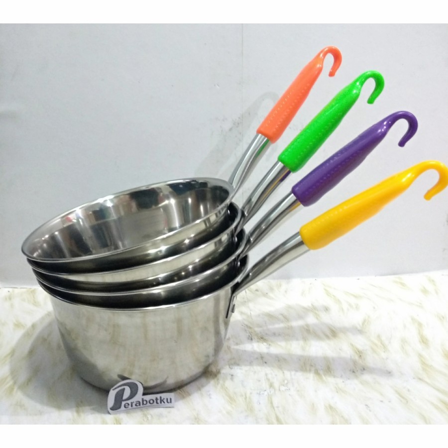 Panci Susu Stenlis Gagang Warna 18Cm / Panci Susu / Panci Mie / Gayung Stenlis