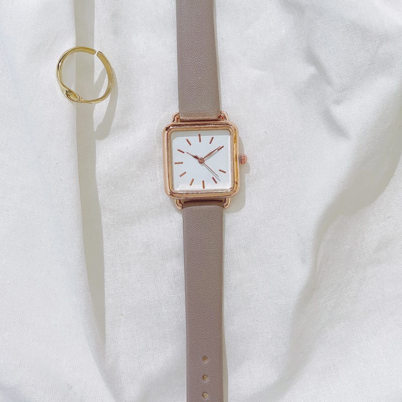 Jam Tangan Analog Petak Casual Korean Fashion Import Jam Tangan Murah-ABU