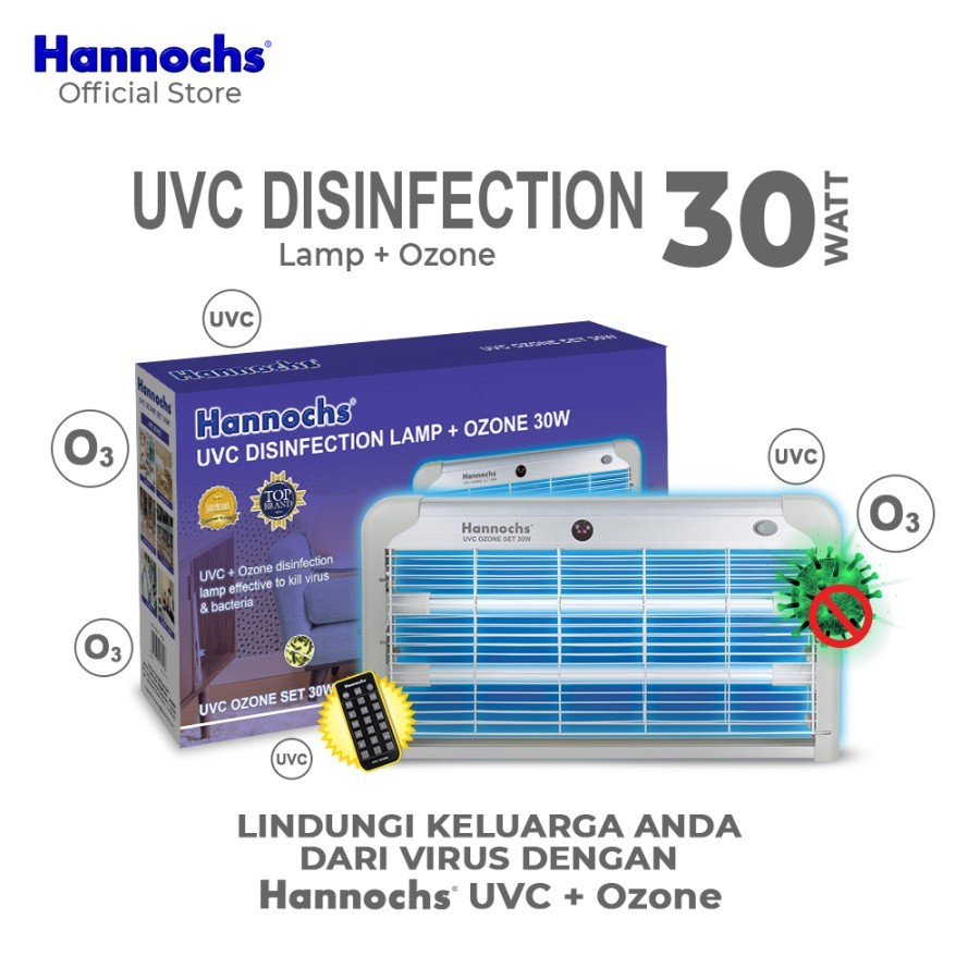 Hannochs UVC Ozone 30 Watt Lampu Disinfektan UVC + OZONE + REMOTE