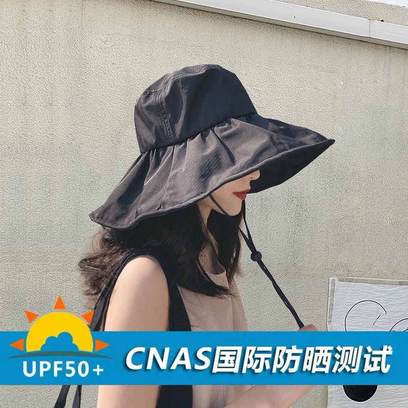 Topi Bucket Penutup Wajah Anti Ultraviolet Warna Hitam Untuk Wanita