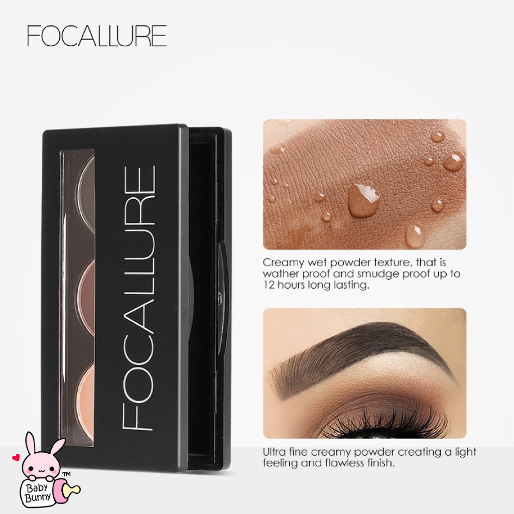 ❤ BELIA ❤ FOCALLURE Brow Powder FA04 | Eyebrow Kit | 3 Colors Eyebrow Powder Palette with Brush Mirror | BPOM